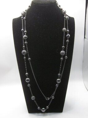 Black Silver Tone Long Necklace